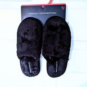 French Connection Cozy, Comfy Black Fuzzy Slippers. NWT. 7-8.